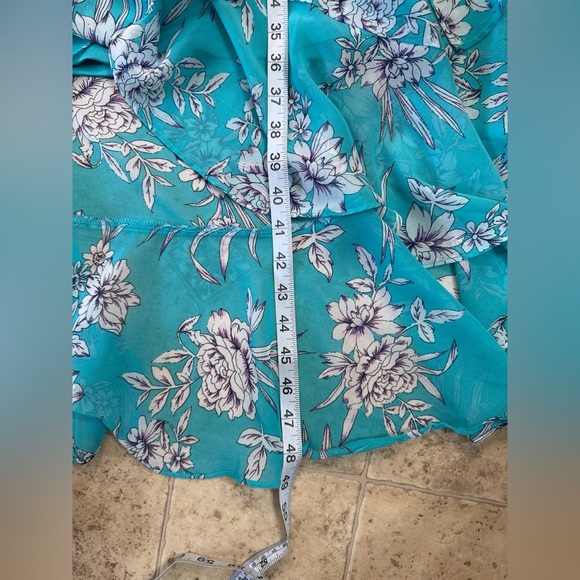 Women’s Studio One Petite Turquoise Floral Wrap Sleeveless Dress Sz 6P - Picture 9 of 9